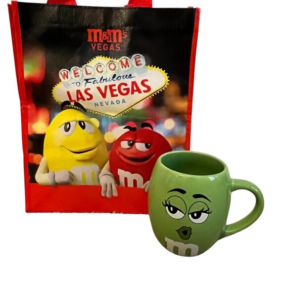 M&M'S WORLD TOTE BAG VIBRANT COLORS & GREEN COFFEE MUG - Picture 1 of 11